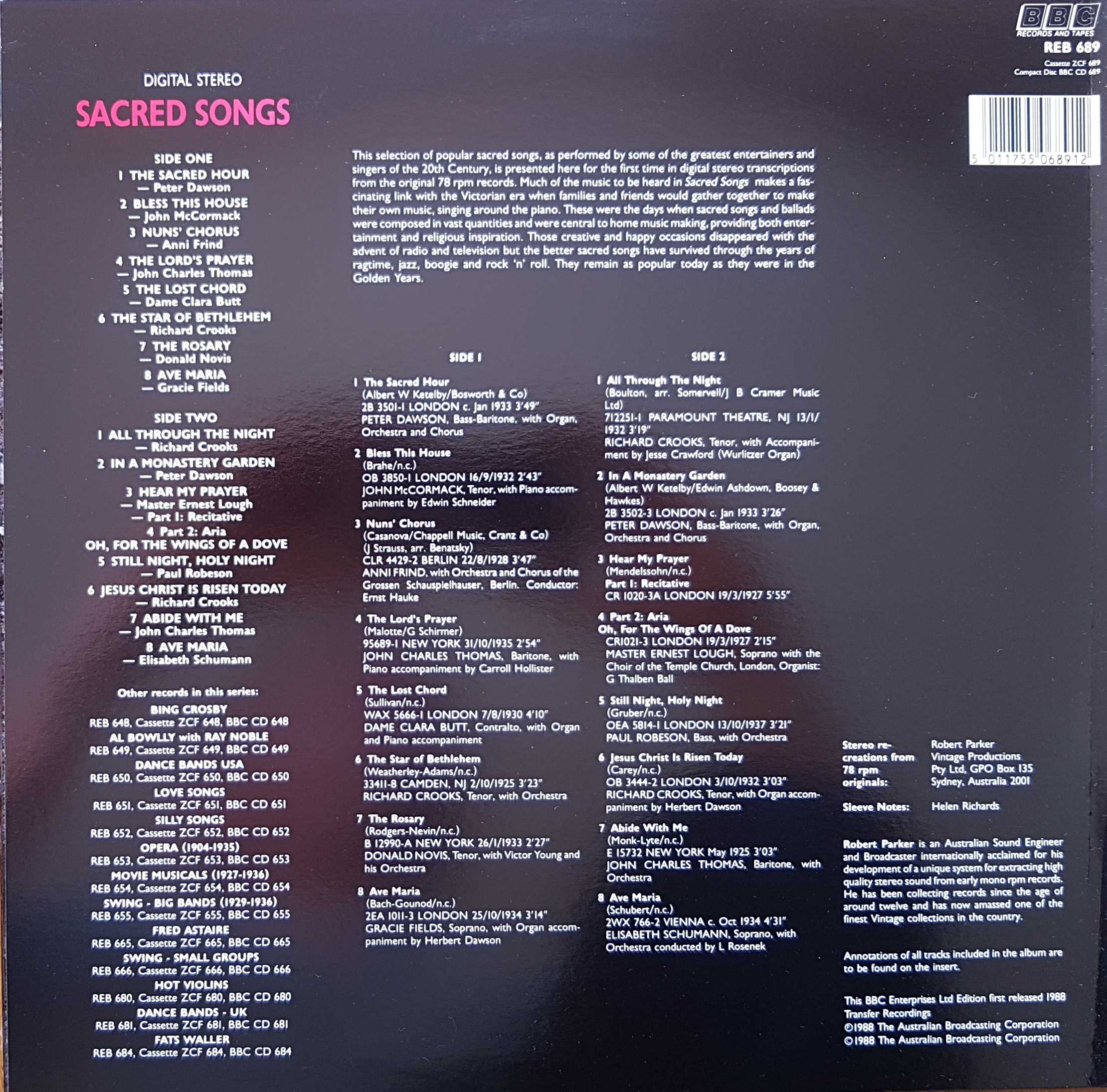 Picture of REB 689 Songs for a sacred season by artist Various from the BBC records and Tapes library